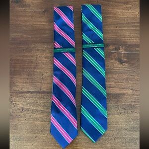 Two (2) NEW Tommy Hilfiger Men's Ties - Navy with Pink Stripes and Green Stripes
